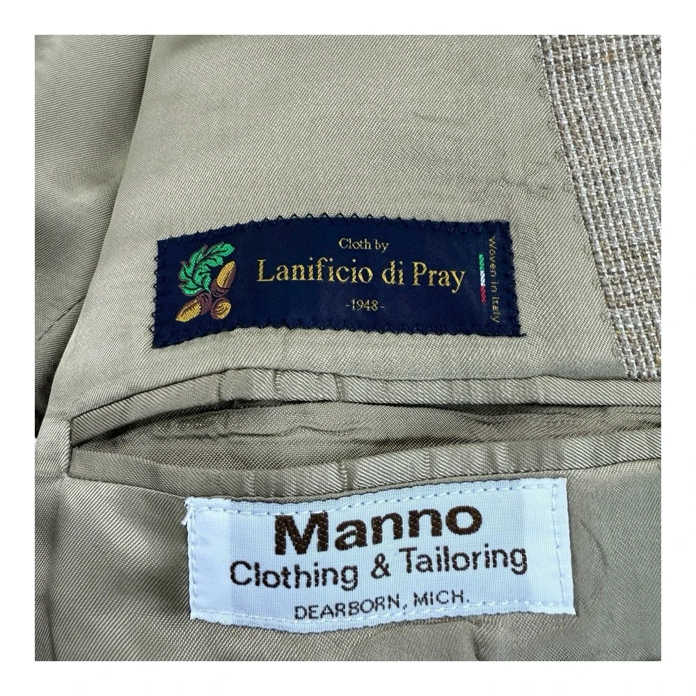 G.Manzoni Lanificio di Pray Silk Wool Blazer Brown Check 2-Button Men's Size 44L